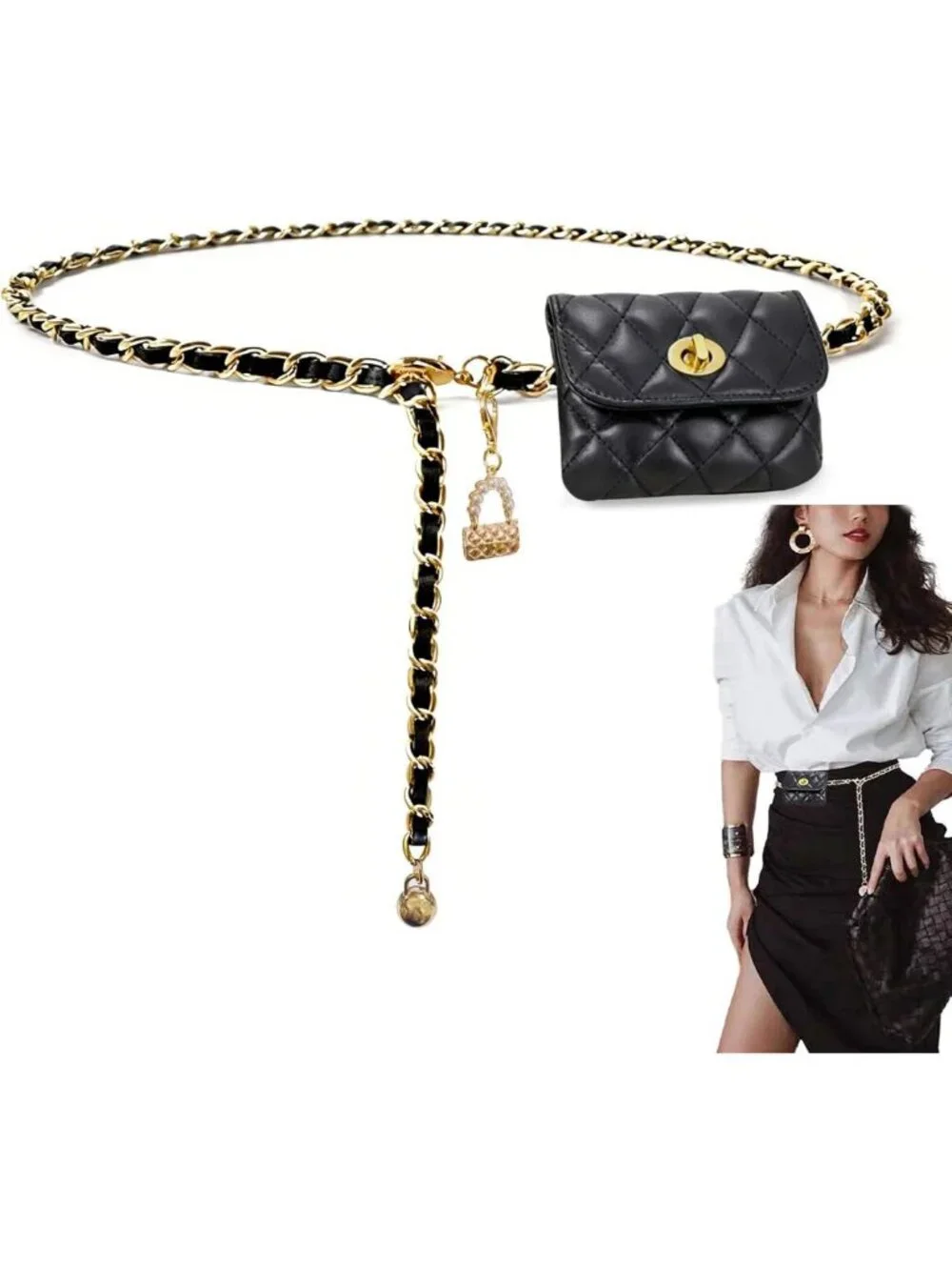 Stylish Women's Adjustable Chain Belt - Metal & Leather Braided Waist Accessory